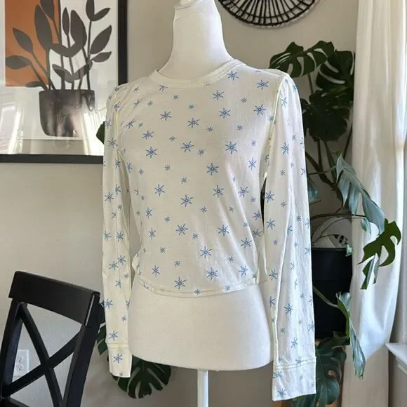 NWOT Free People Quilted Love Long Sleeves Snowflakes Ivory Top Crew Relaxed M - Picture 13 of 15